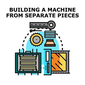Assembling mechanical parts building complex machine system Stock Illustration