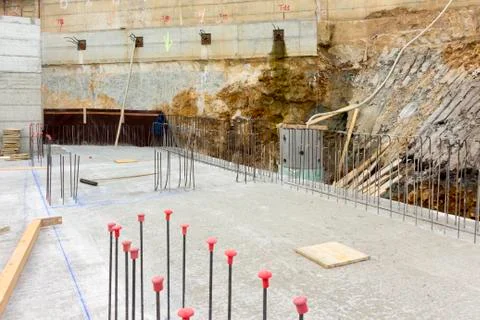Assembling of metallic carpentry for reinforced concrete wall Stock Photos