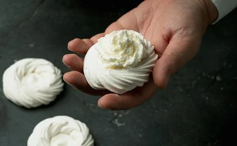 Assembling mini pavlovas Stock Photos