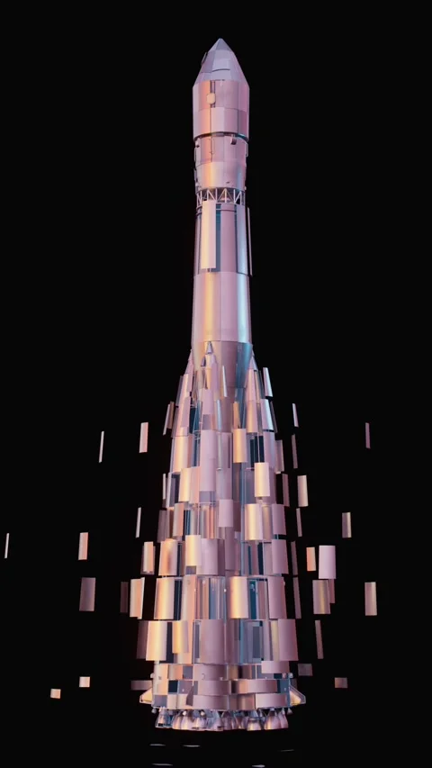 Assembling From Parts And Taking Off Of Rocket On Black Background Video stock 246850673