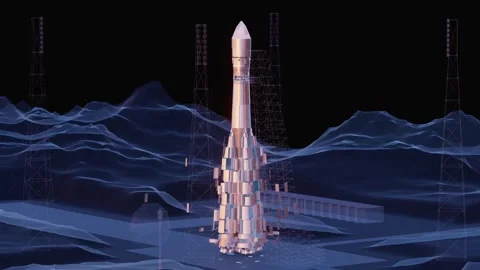 Assembling From Parts And Taking Off Of Rocket 動画素材 246850674