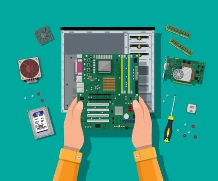 Assembling PC. Personal computer hardware. Stock-Illustration