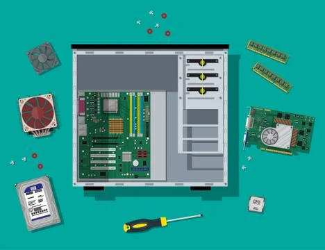 Assembling PC. Personal computer hardware. Stock-Illustration