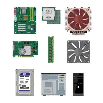 Assembling PC. Personal computer hardware. Stock-Illustration
