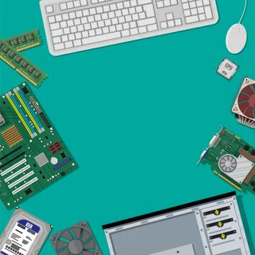 Assembling PC. Personal computer hardware. Stock-Illustration