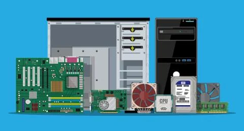 Assembling PC. Personal computer hardware. Stock Illustration