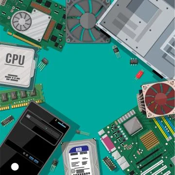 Assembling PC. Personal computer hardware. Stock-Illustration