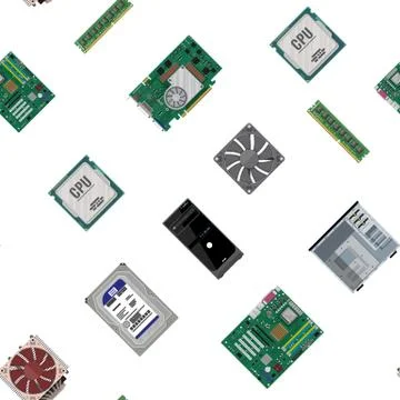 Assembling PC. Seamless pattern Stockillustratie