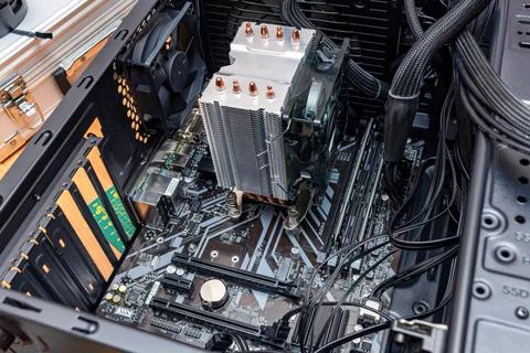 Assembling a personal computer processor in a service. Upgrade repair mainten 写真素材