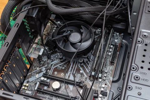 Assembling a personal computer processor in a service. Upgrade repair mainten Stock Photos