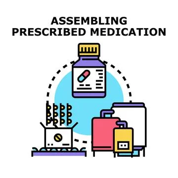 Assembling prescribed medication process vector concept Stock Illustration