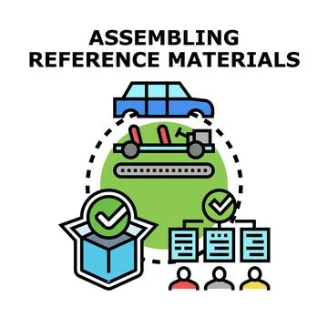 Assembling reference materials for production development process Stock Illustration