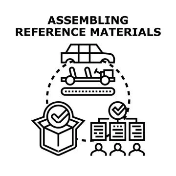 Assembling reference materials for production development process Stock Illustration
