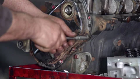 Assembling Repaired Car Engine Parts in ... | Stock Video | Pond5