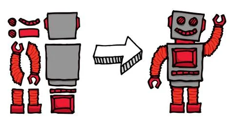 Assembling a robot Illustrazione stock