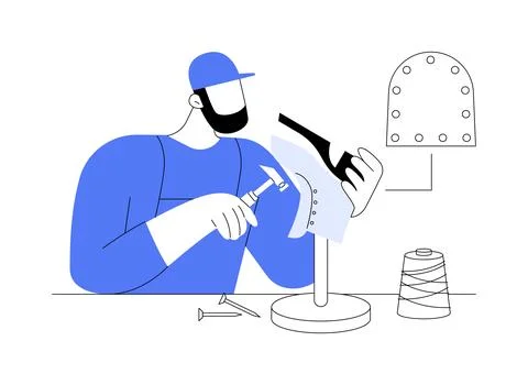 Assembling the shoe abstract concept vector illustration. Stock Illustration