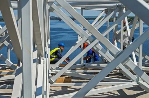 Assembling trusses made of metal Stock Photos