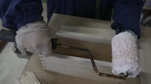 Assembling a Wooden Box Frame With Mallet and Thread 스톡 동영상 340009353