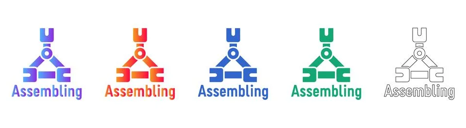 Assembly and Engineering Process Icon Set Stock Illustration