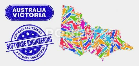 Assembly Australian Victoria Map and Grunge Software Engineering Watermarks Stock Illustration