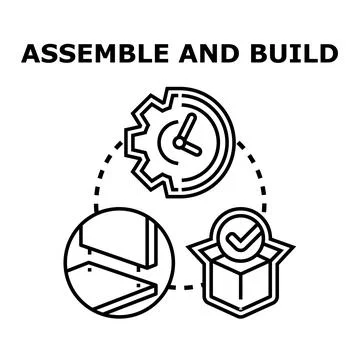 Assembly building process icon creating completed product Stock Illustration