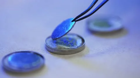 Assembly of a Button Round Cell Battery Stock Footage 160257705