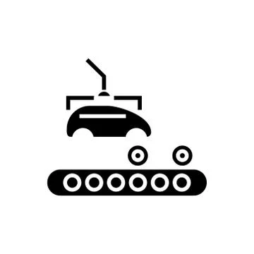 Assembly car conveyor icon, vector illustration, black sign on isolated Stock Illustration