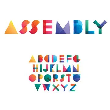 Assembly colorful gradient overlapping transparent shapes font; Stock Illustration