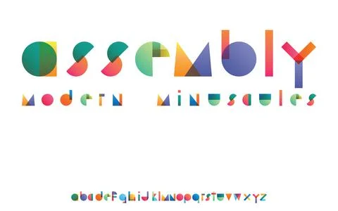 Assembly colorful gradient overlapping transparent shapes font minuscules Stock Illustration