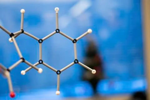 An assembly of comples organic molecule structure background for understandin Stock Photos