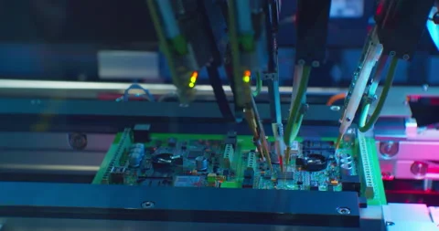 Assembly of a complex electronic board by an industrial robot.Cose-up Stock Footage 152648076