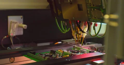 Assembly of a complex electronic board by an industrial robot.Cose-up Stock Footage 152667842