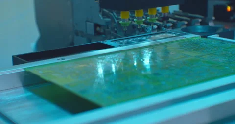 Assembly of a complex electronic board by an industrial robot.Close-up Stock Footage 152694722