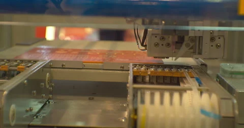 Assembly of a complex electronic board by an industrial robot.Close-up Stock Footage 152698269