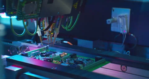 Assembly of a complex electronic board by an industrial robot.Cose-up Stock Footage 152742121