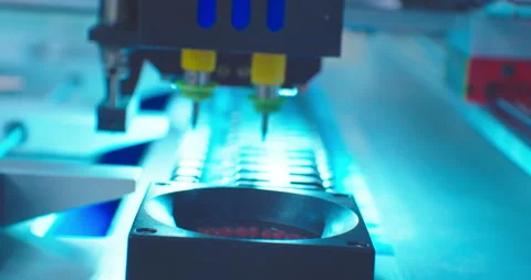 Assembly of a complex electronic board by an industrial robot.Close-up Stock Footage 152777818