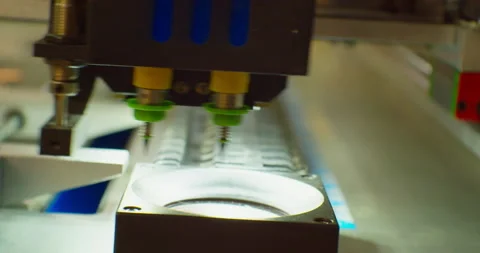Assembly of a complex electronic board by an industrial robot.Close-up Stock Footage 152778244