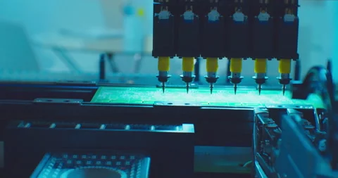 Assembly of a complex electronic board by an industrial robot.Cose-up 스톡 동영상 152781783