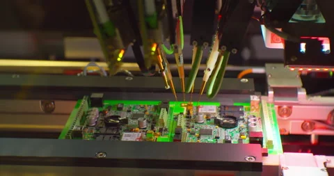 Assembly of a complex electronic board by an industrial robot.Cose-up Stock Footage 152786026