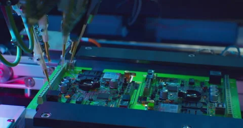Assembly of a complex electronic board by an industrial robot.Cose-up Stock Footage 152793620