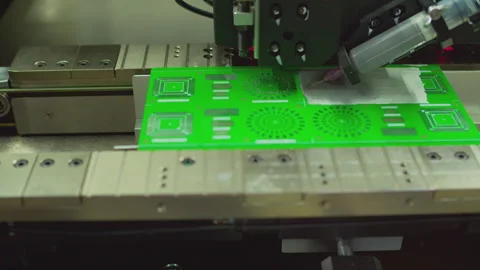 Assembly of a complex electronic board by an industrial robot. Modern Stock Footage 272987651