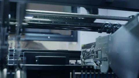 Assembly of computer circuit board: automatic SMD pick and place machine during Stock Footage 153107755