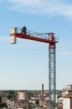 Assembly of a construction crane. Stock Photos