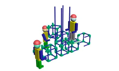 Assembly of construction workers 3D Illustrazione stock