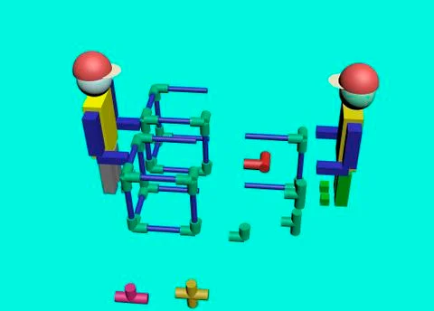 Assembly of construction workers 3D Illustrazione stock