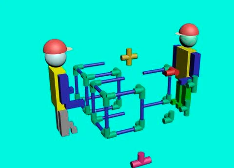 Assembly of construction workers 3D Illustrazione stock