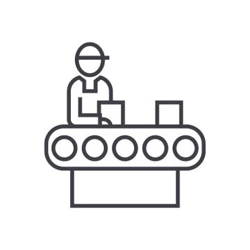 Assembly conveyor  concept vector thin line icon, symbol, sign, illustration o Ilustración de archivo