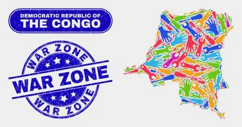 Assembly Democratic Republic of the Congo Map and Scratched War Zone Stamp Seals イラスト素材