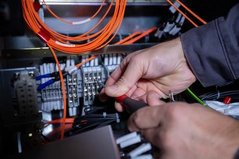 Assembly of electrical cabinet components, installation of components in pr.. Stock Photos