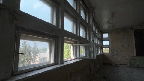 Assembly hall. Interior of abandoned school. Gross Friedrichsdorf. Koenigsberg Stock Footage 241367287